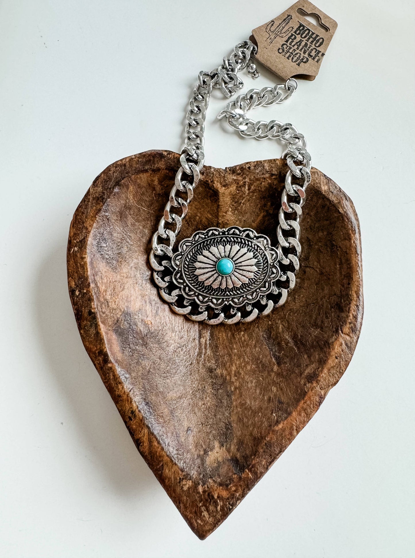 Western Concho Chain Necklace with Extender and Pendant WildWestBoho
