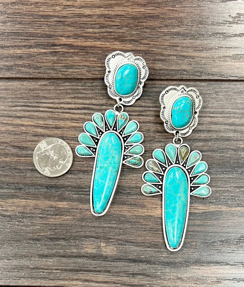 Navajo Turquoise Post Earrings, Big Bold Style, Boho Southwestern Stud Earring, Ships in Gift Box Silver Elegant