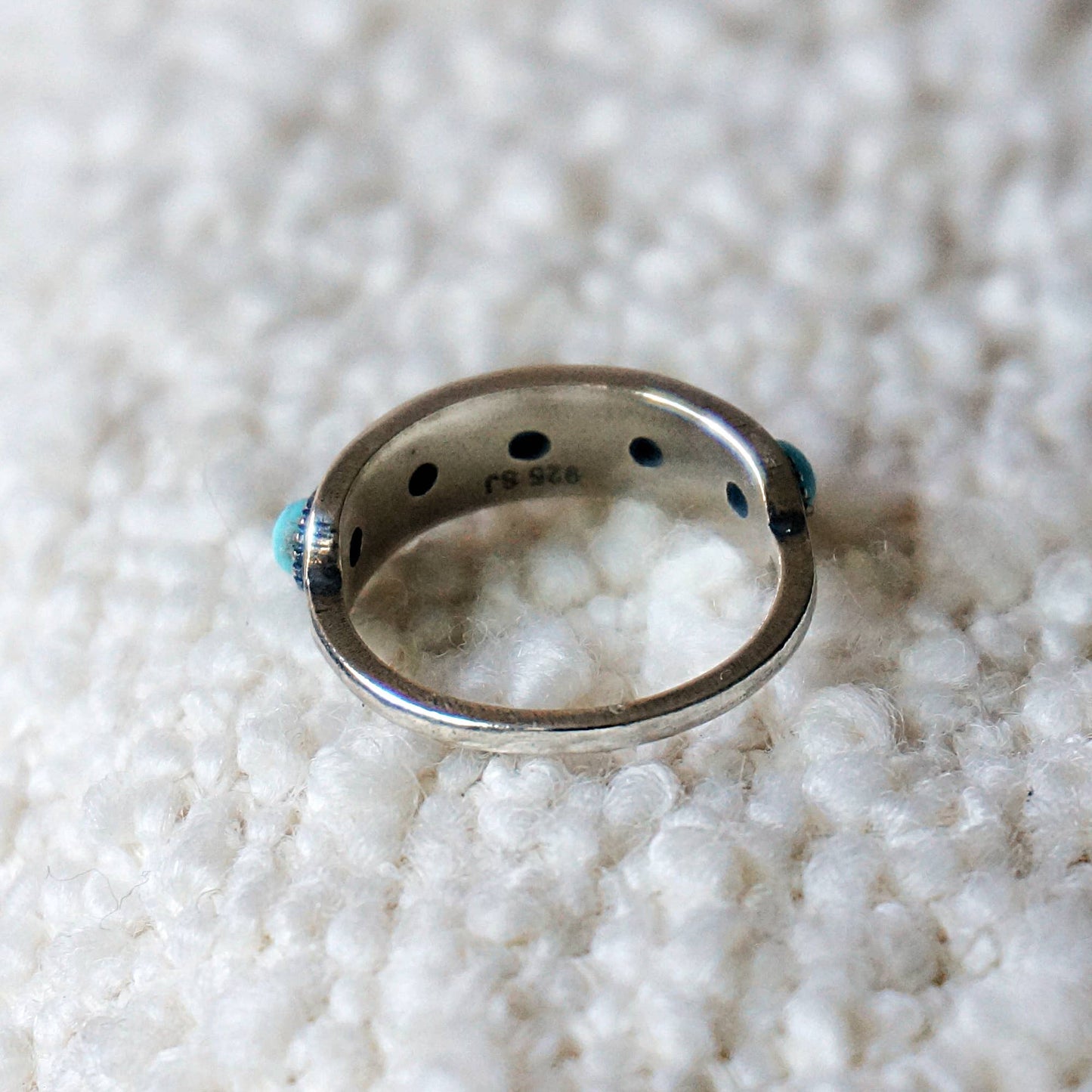 Boho Native Inspired Turquoise Elegance  Adjustable Sterling Silver Ring Band, Gift Box Silver Elegant