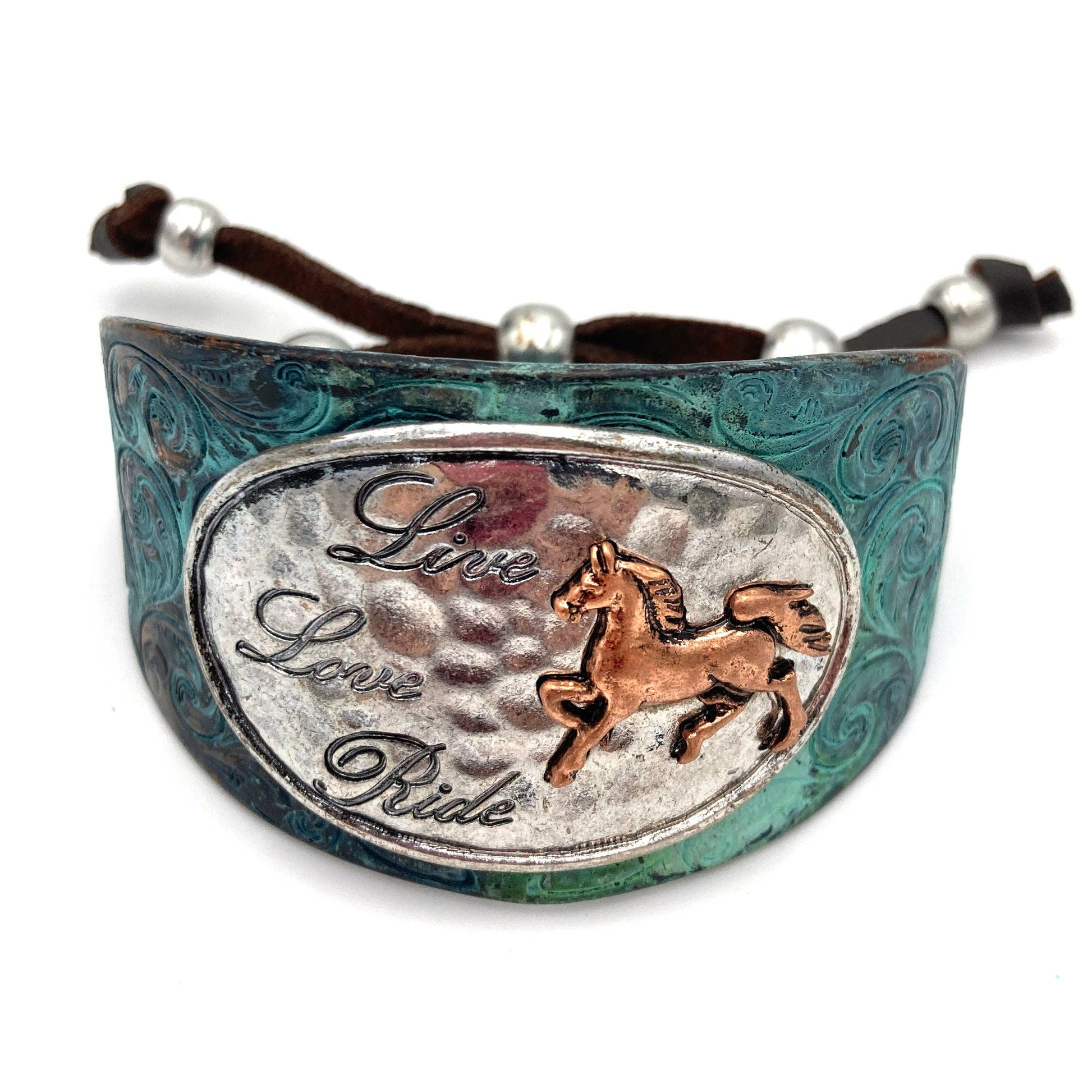 Live Love Ride Horse Western Bracelet Cuff Patina Finish WildWestBoho