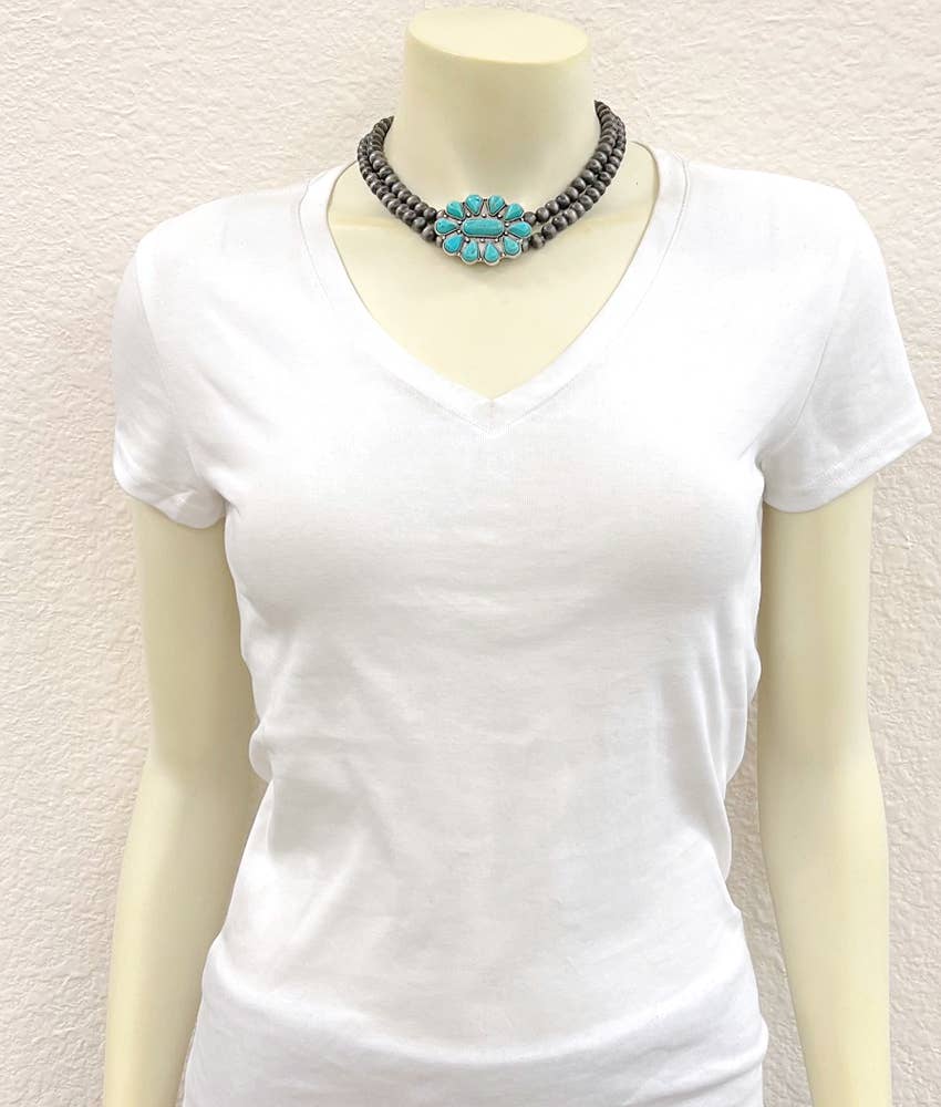 Handmade Navajo Style Turquoise Two Strand Choker Necklace 16 To 21 Inches With Extender Wild West Boho