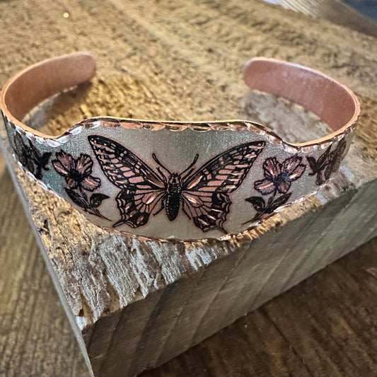 Boho Copper Diamond Cut Elegant Butterfly Cuff Bracelet ,Gift Box Silver Elegant
