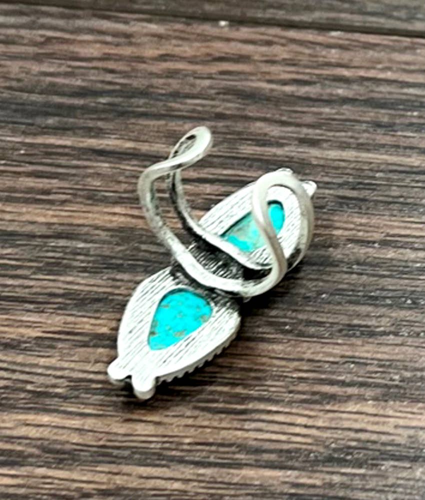 Boho Cowgirl Turquoise Adjustable Statement Cuff Ring with Brass Dual Band Silver Elegant