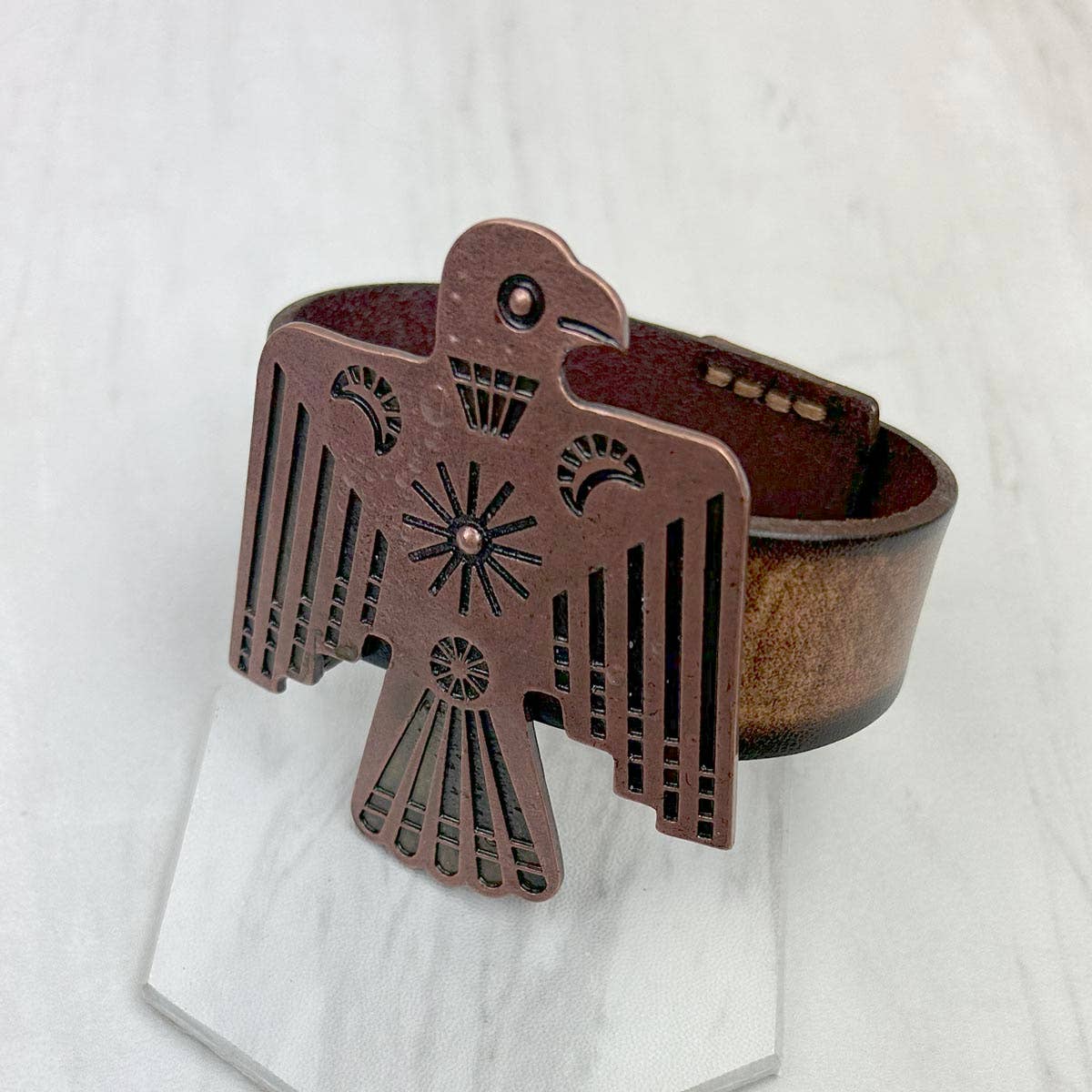 Brown Leather Bracelet , Native American Thunderbird,  Western Style WildWestBoho