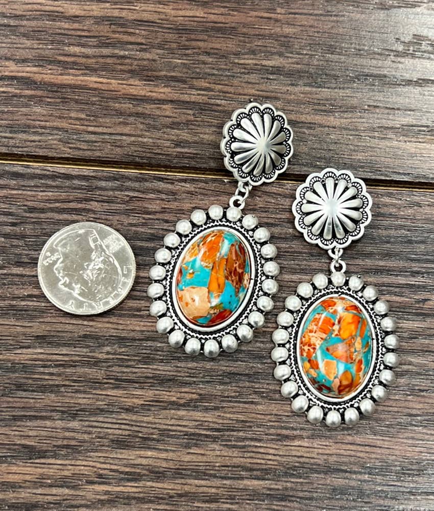 Oval Gemstone Post Earrings for Elegance, Boho Southwestern Stud Earring, Ships in Gift Box Silver Elegant