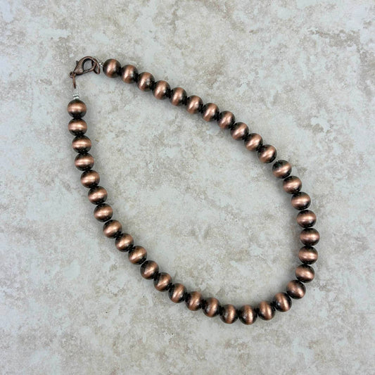 Navajo Style Faux COPPER Pearl Bead Choker Necklace 15 Inch Length, 10mm Beads Silver Elegant