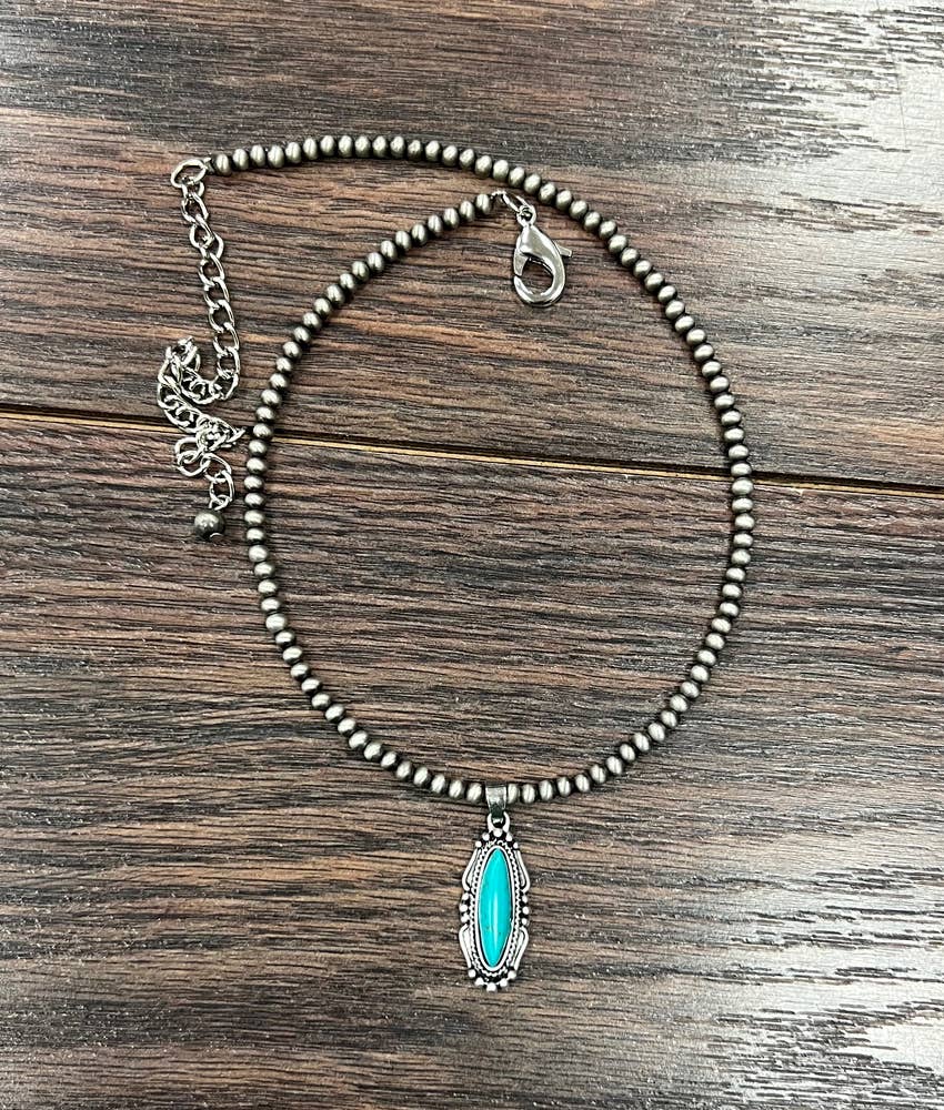 Turquoise Navajo Style Bead Necklace 15 To 20 Inches With 5 Inch Extender Wild West Boho