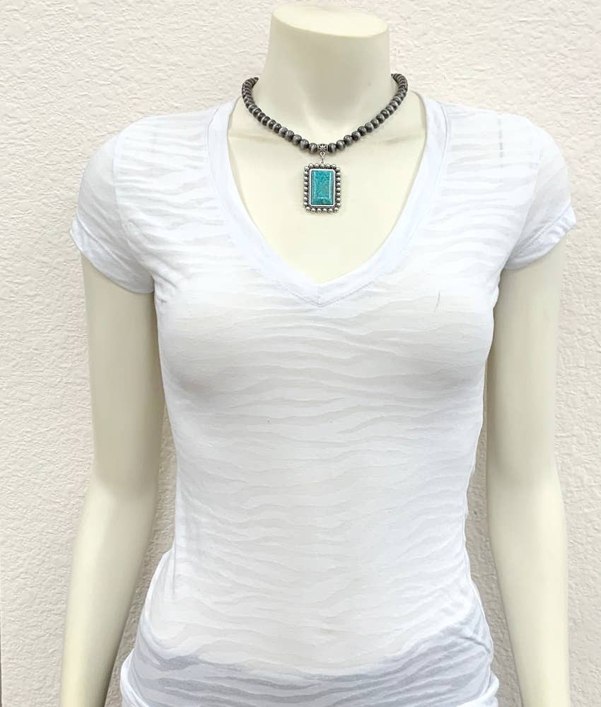 Handmade Navajo Style Turquoise 4 mm Bead Necklace with Pendant 16 to 21 Inches Wild West Boho