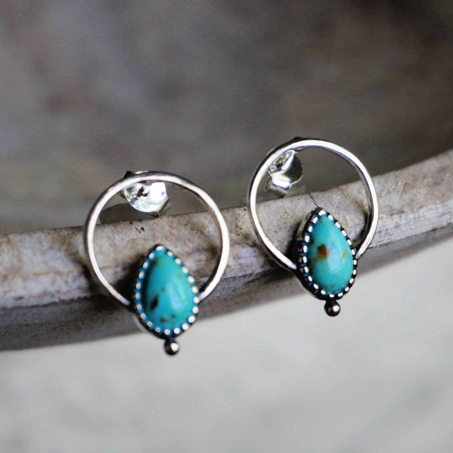 Bohemian Bliss Turquoise Sterling Silver Hoops Stud Earrings, Gift Box Silver Elegant
