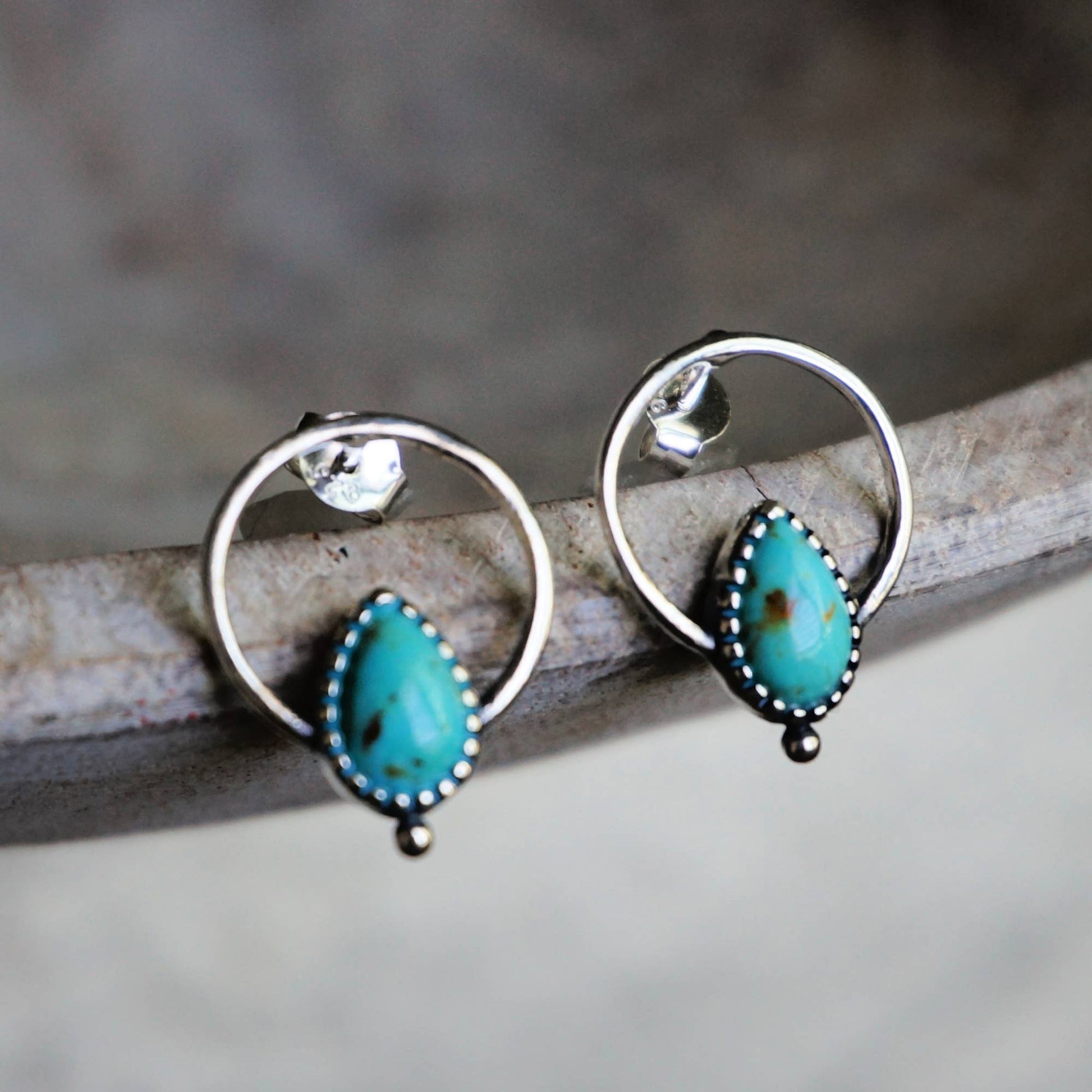 Bohemian Bliss Turquoise Sterling Silver Hoops Stud Earrings, Gift Box Silver Elegant