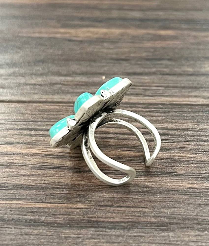 Navajo Turquoise Ring With Adjustable Brass Dual Band Silver Elegant