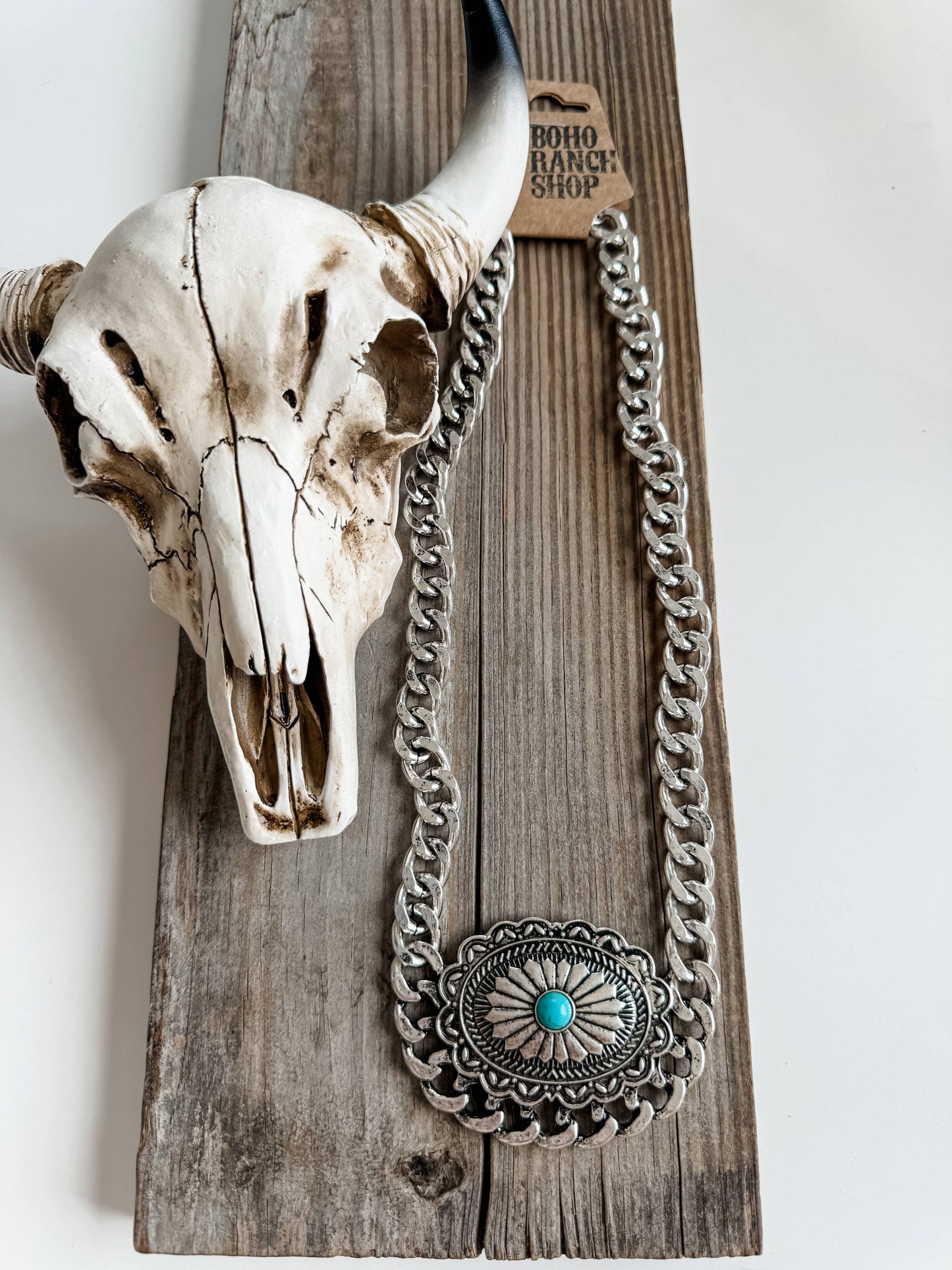 Western Concho Chain Necklace with Extender and Pendant WildWestBoho