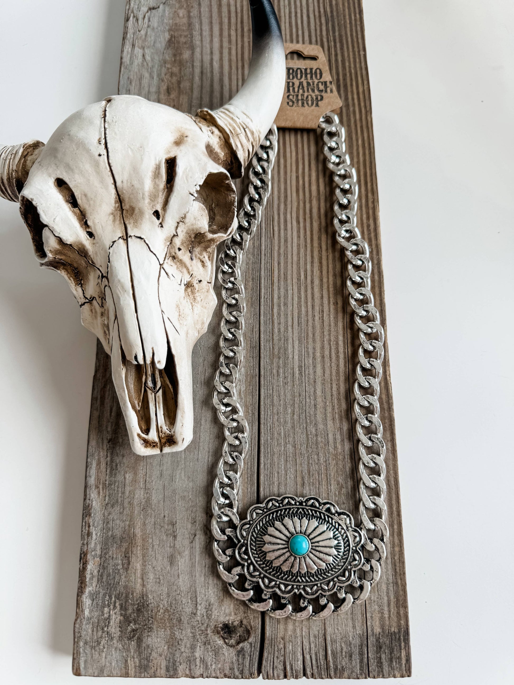 Western Concho Chain Necklace with Extender and Pendant WildWestBoho