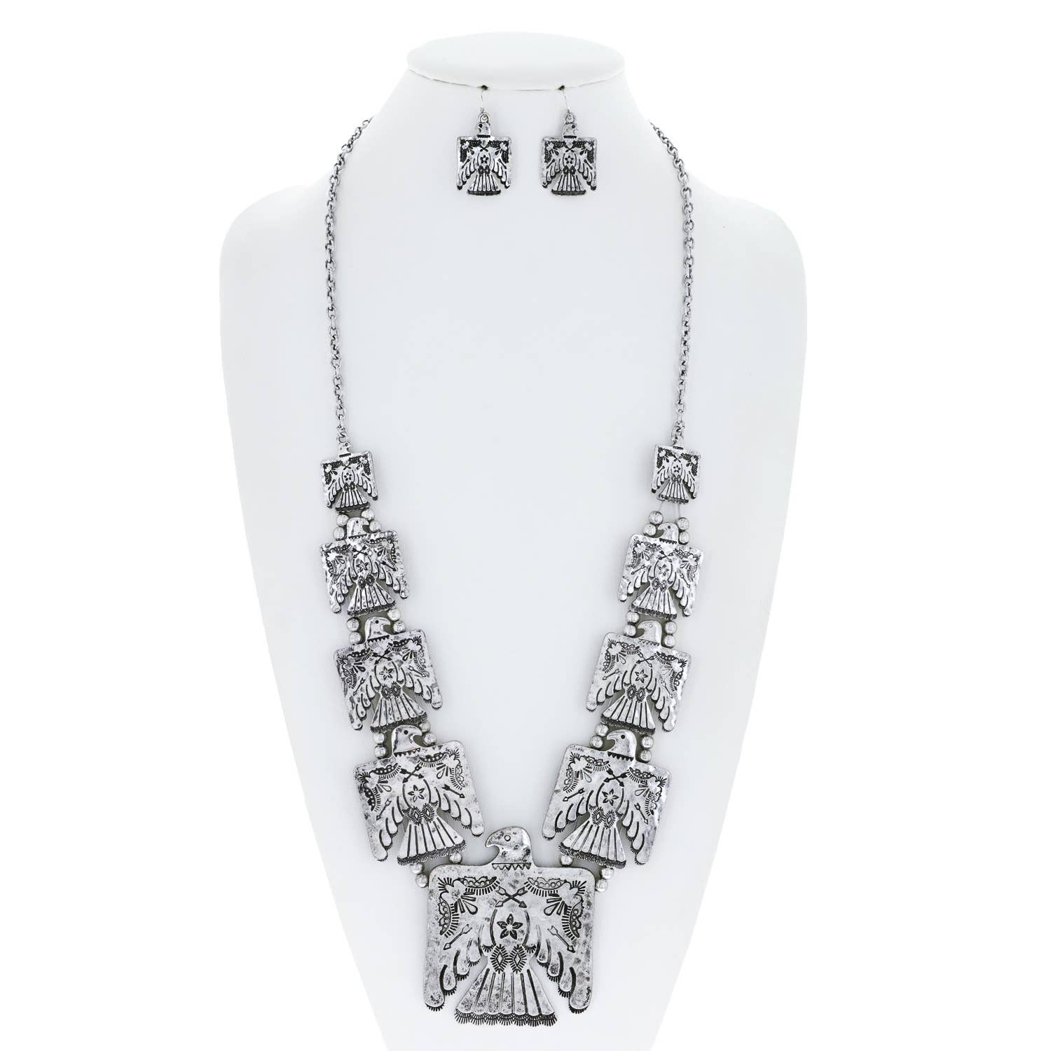 Thunderbird Multi Charm Western Necklace With Layered Charms and Earring Set WildWestBoho