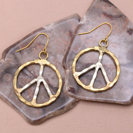 Woodstock Vibes Silver Gold Peace Sign Earring ZAD