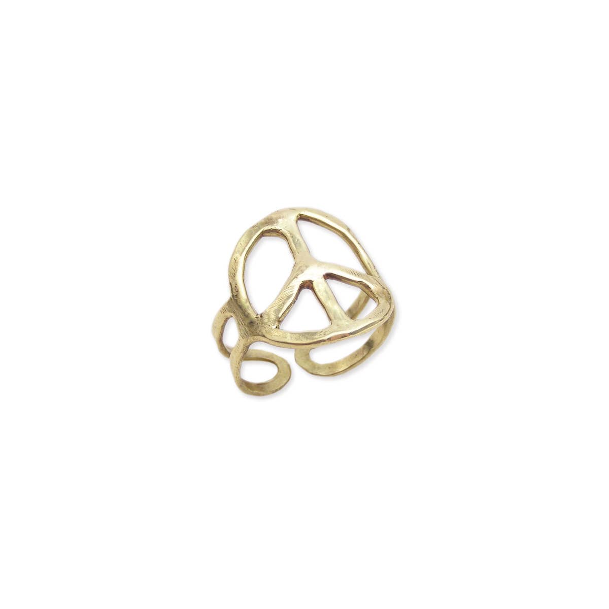 Gold Hammered Peace Sign Hippie Ring Boho Vintage Style Adjustable Wild West Boho