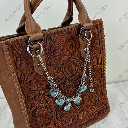 PC260418-11             12'' Silver metal chain with heart charms Purse chain Western Elite Jewelry