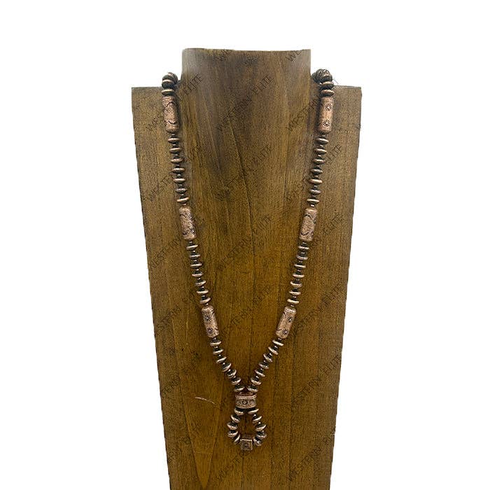 NKY260122-04                          30'' copper Navajo pearl and totem beads Necklace Western Elite Jewelry