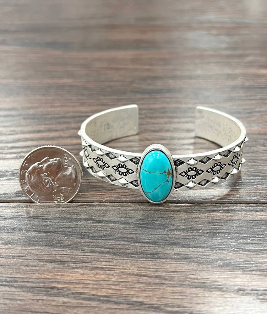 Navajo Style Turquoise Cuff Bracelet Natural Stone Jewelry Silver Elegant