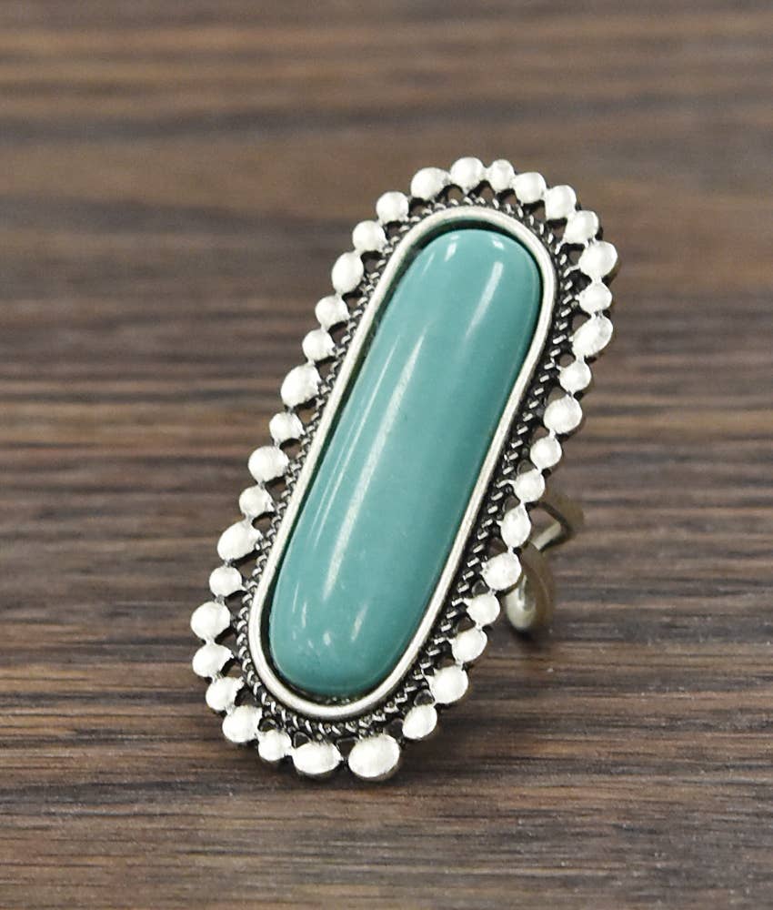 Boho CowgirlTurquoise Adjustable Statement Cuff Ring with Brass Dual Band Silver Elegant