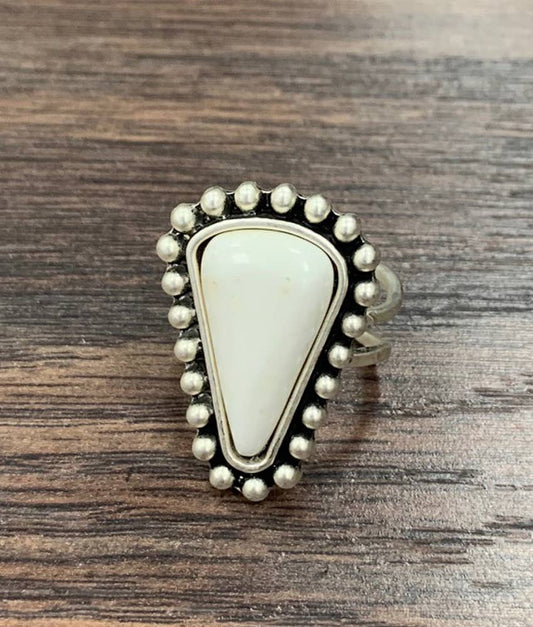 Boho White Turquoise Adjustable Statement Cuff Ring for Stylish Elegance Silver Elegant