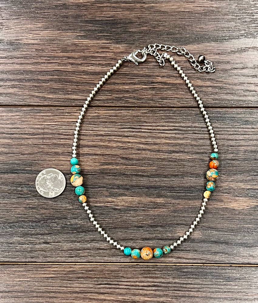 Handmade Silver Navajo Style Clustered Gemstone Necklace 15 to 20 Inches Silver Elegant