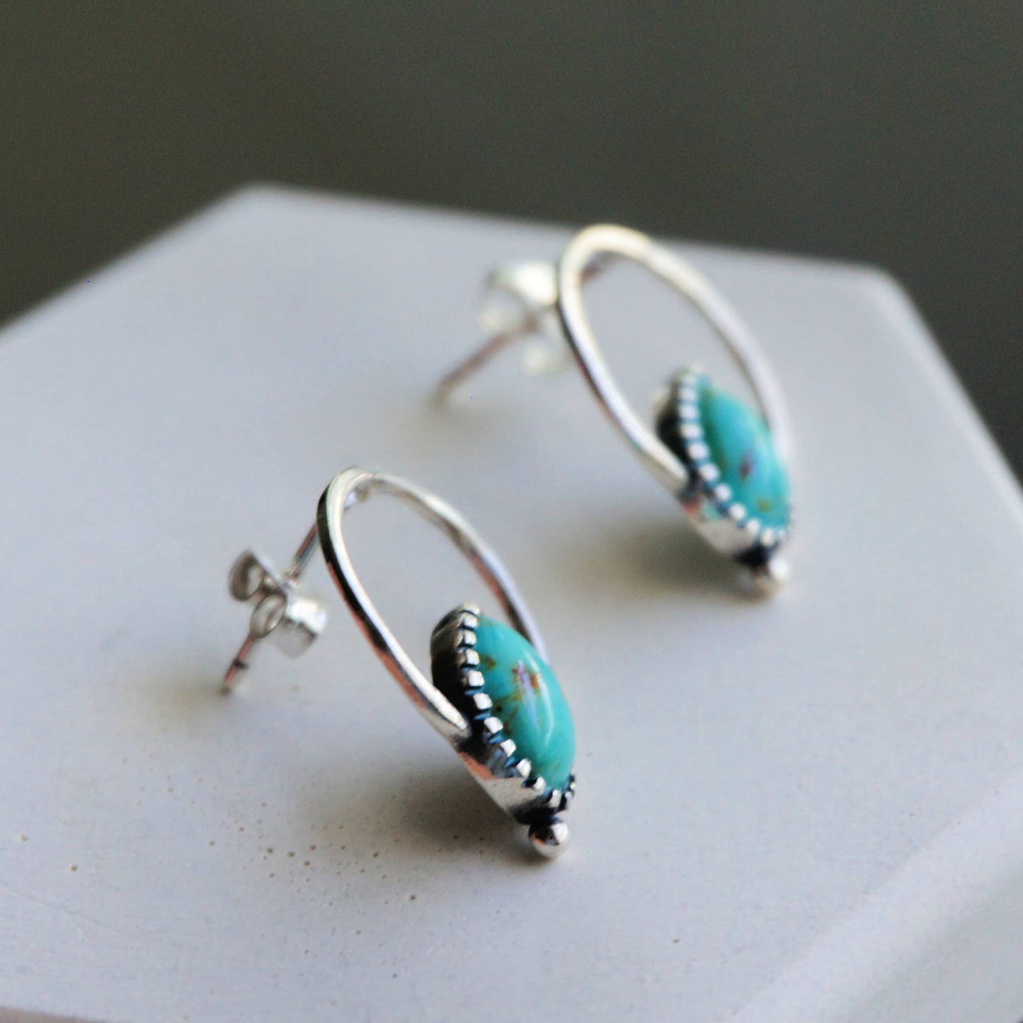 Bohemian Bliss Turquoise Sterling Silver Hoops Stud Earrings, Gift Box Silver Elegant