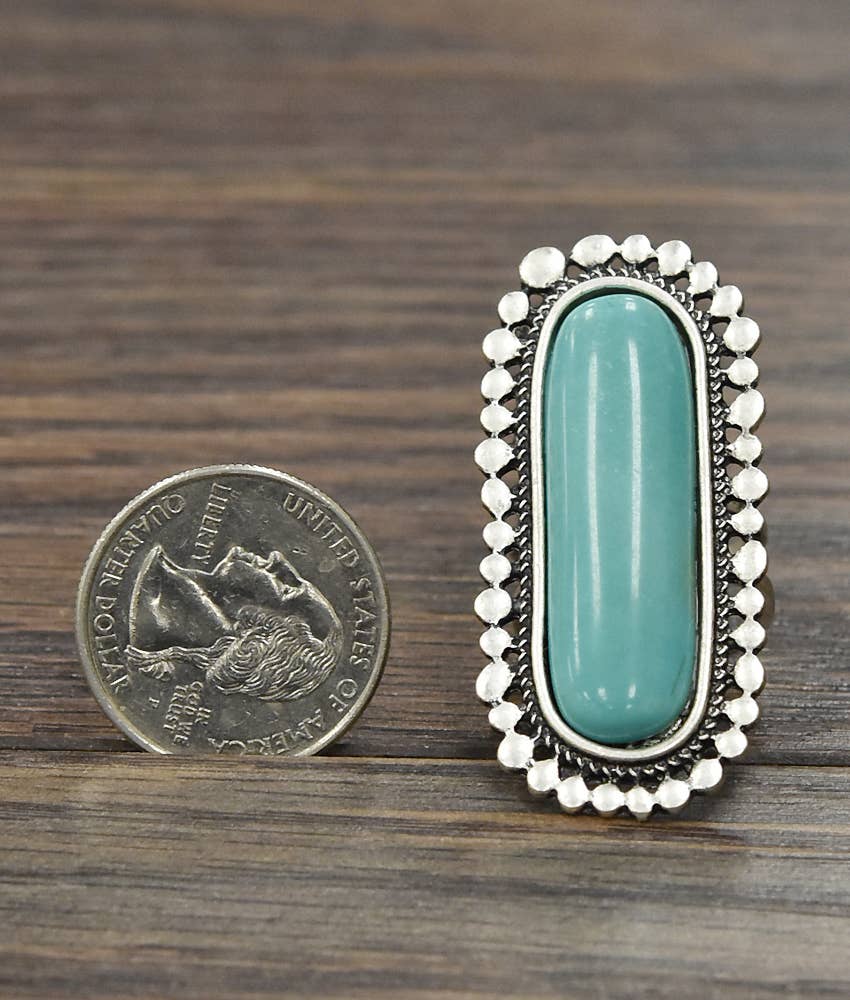 Boho CowgirlTurquoise Adjustable Statement Cuff Ring with Brass Dual Band Silver Elegant