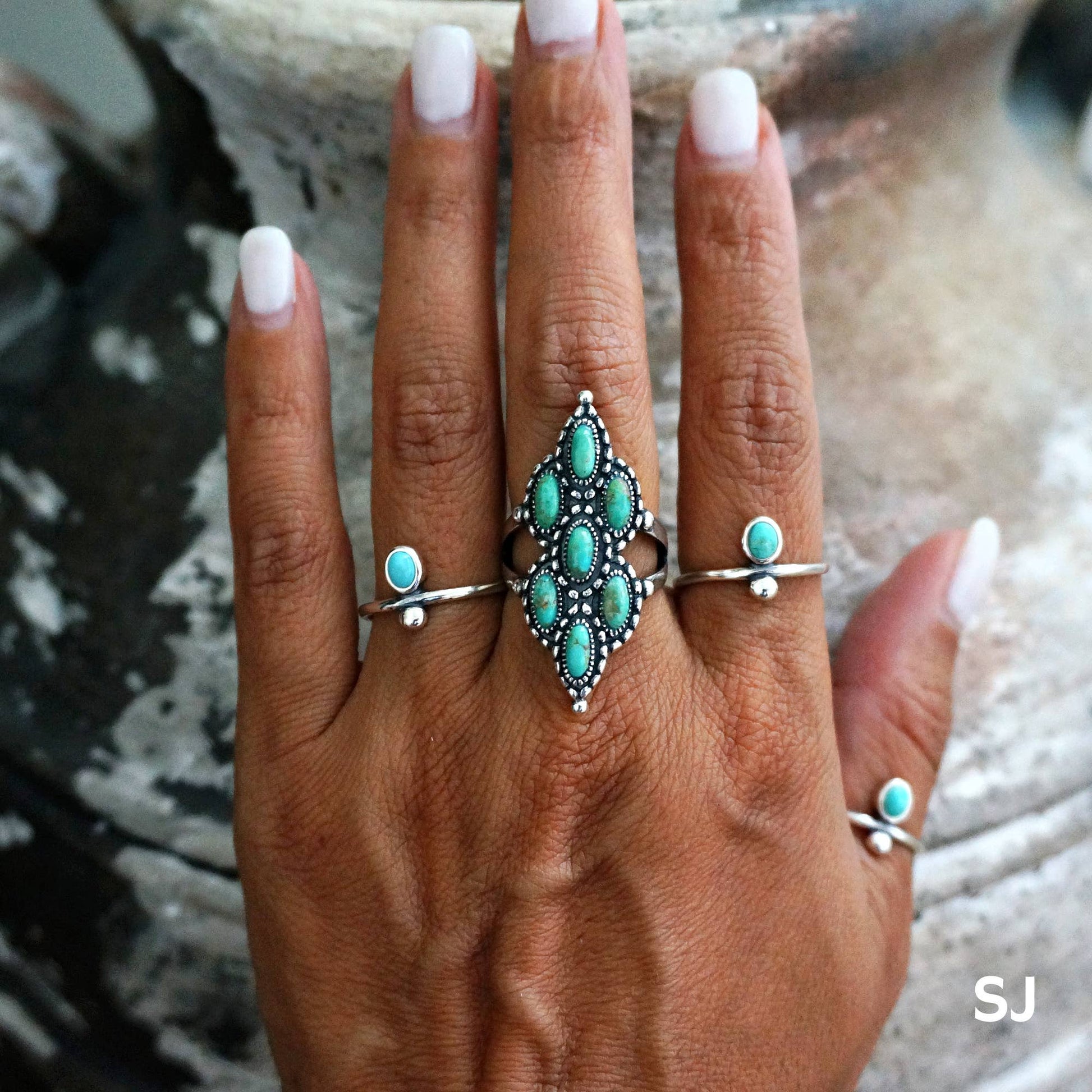 Native Inspired Turquoise Elegance: Adjustable Antique Sterling Silver Ring, Gift Box Silver Elegant