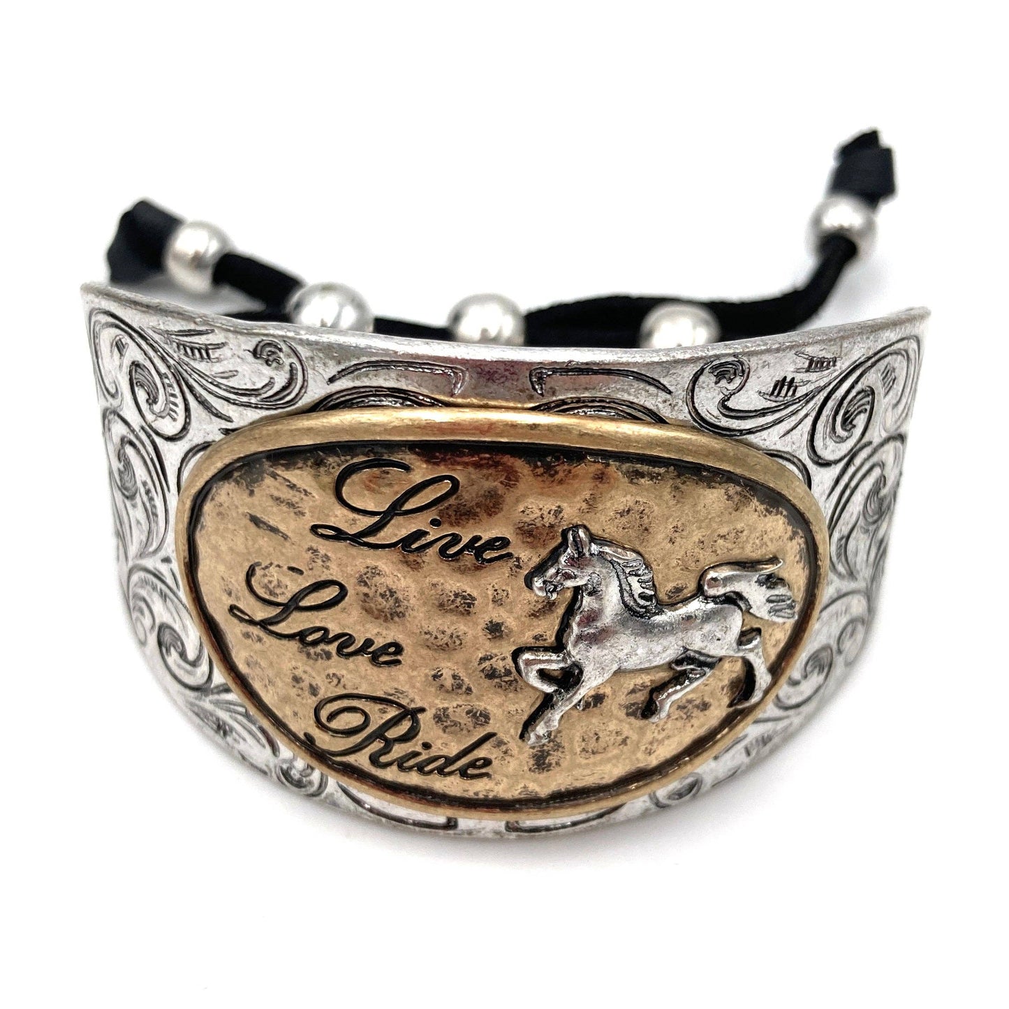 Live Love Ride Horse Western Bracelet Cuff With Silver Plate Finish WildWestBoho