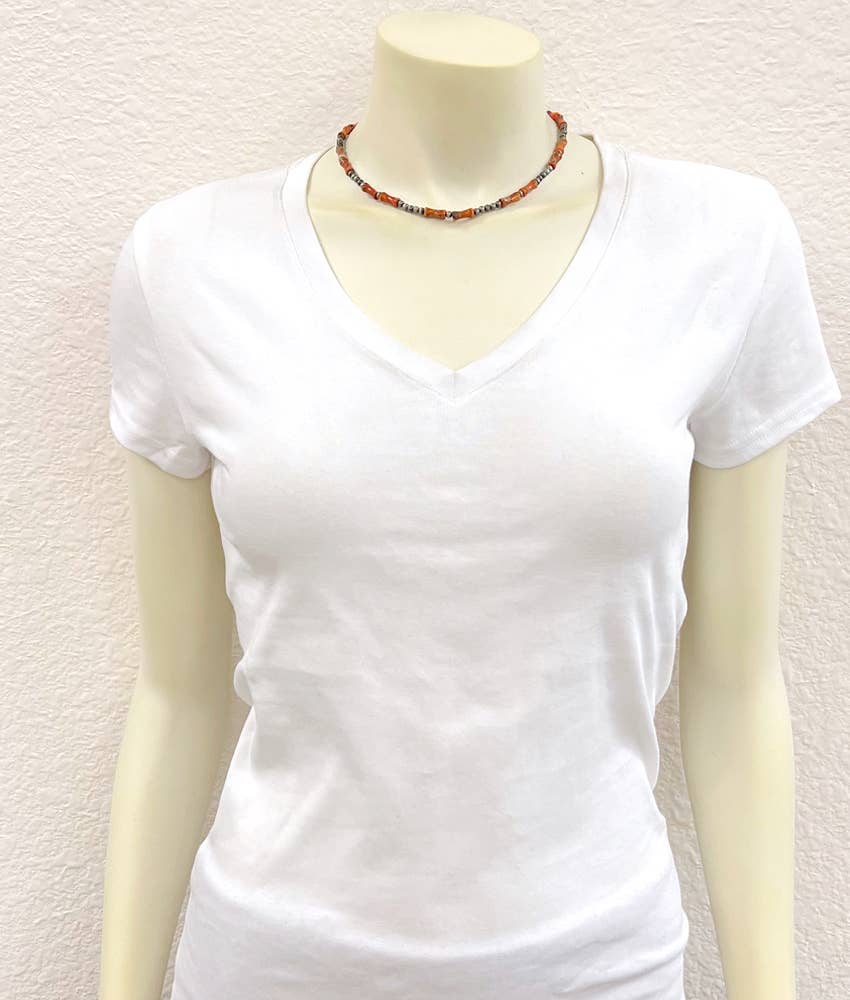 Handmade Navajo Bead Gemstone Necklace 738992 16 Inches Silver Elegant