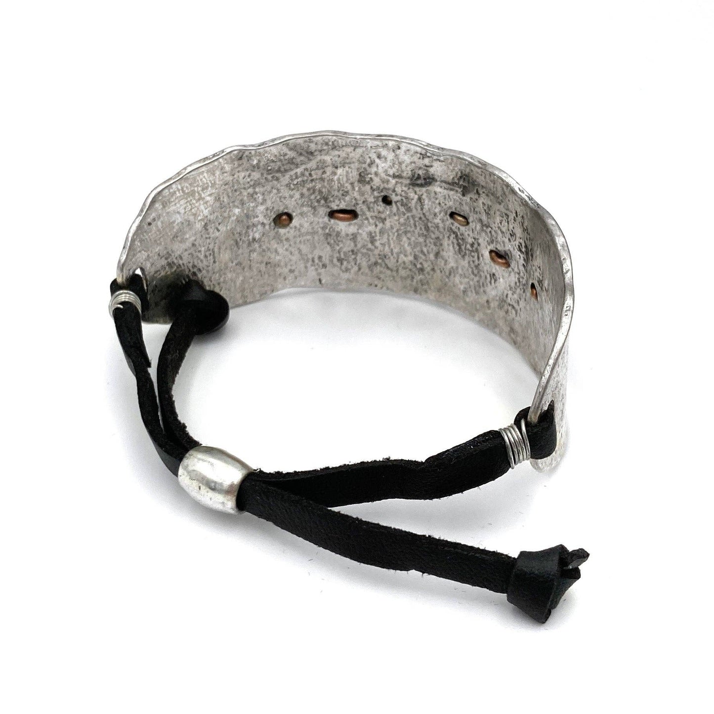 Cross Flower Turquoise Stone Western Bracelet Cuff Silver Adjustable Leather Strap WildWestBoho