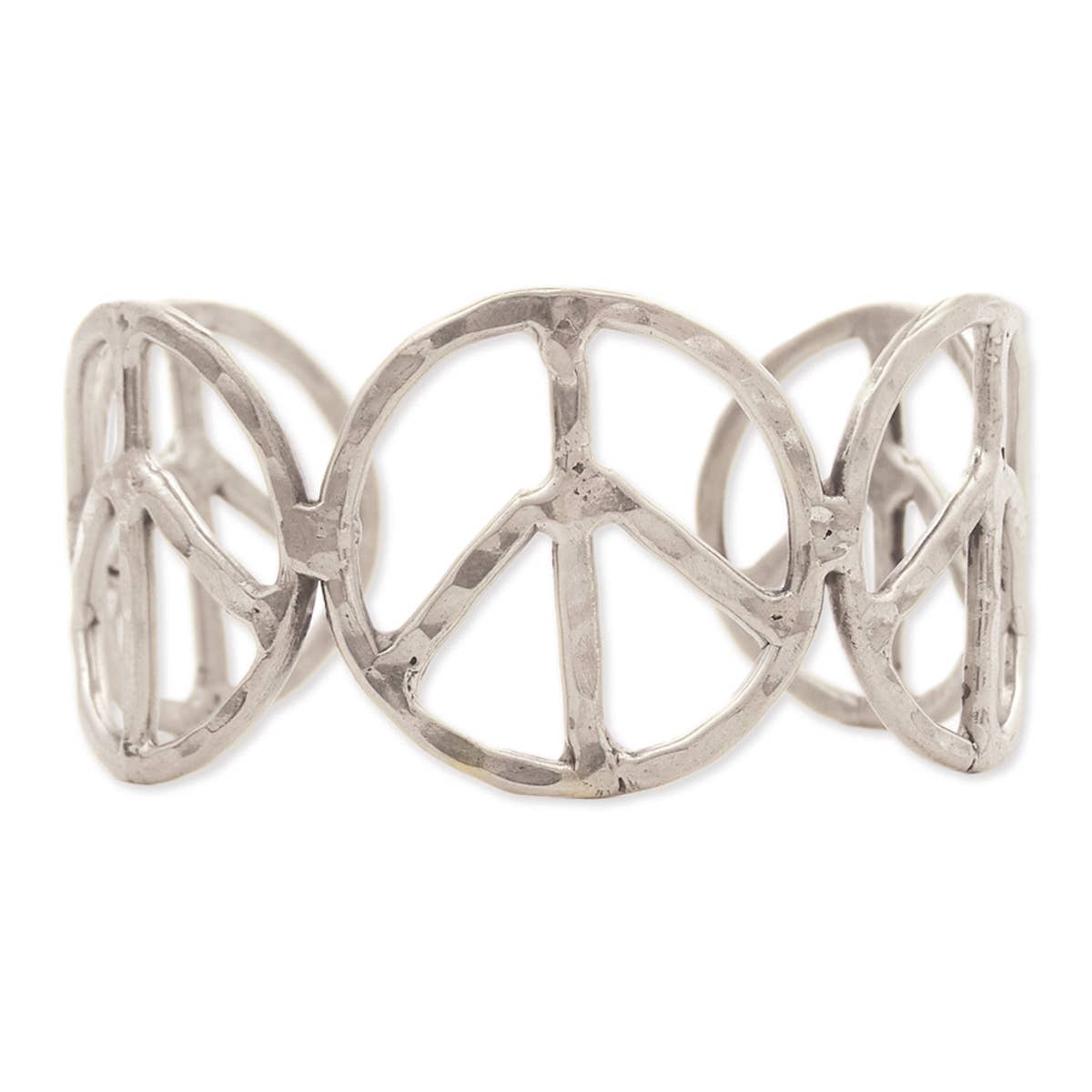 Silver Hammered Peace Sign Hippie Cuff Bracelet Boho Woodstock Vibes Wild West Boho