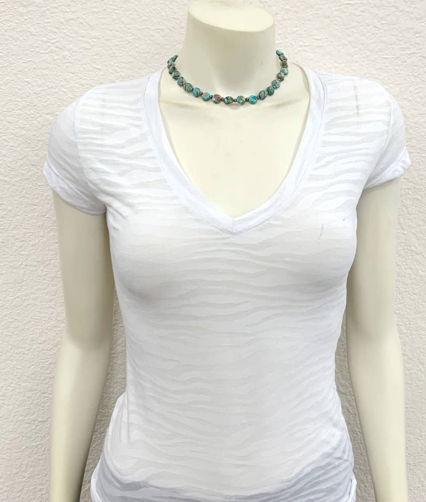 Round Natural Turquoise Gemstone Choker Necklace Extender Handmade Silver Elegant