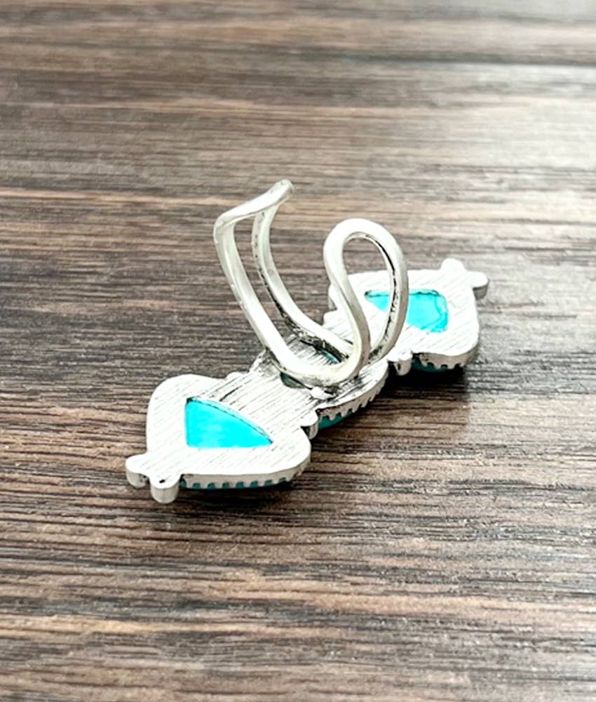 Two Inch Navajo Turquoise Ring Brass Dual Adjustable Band Silver Elegant