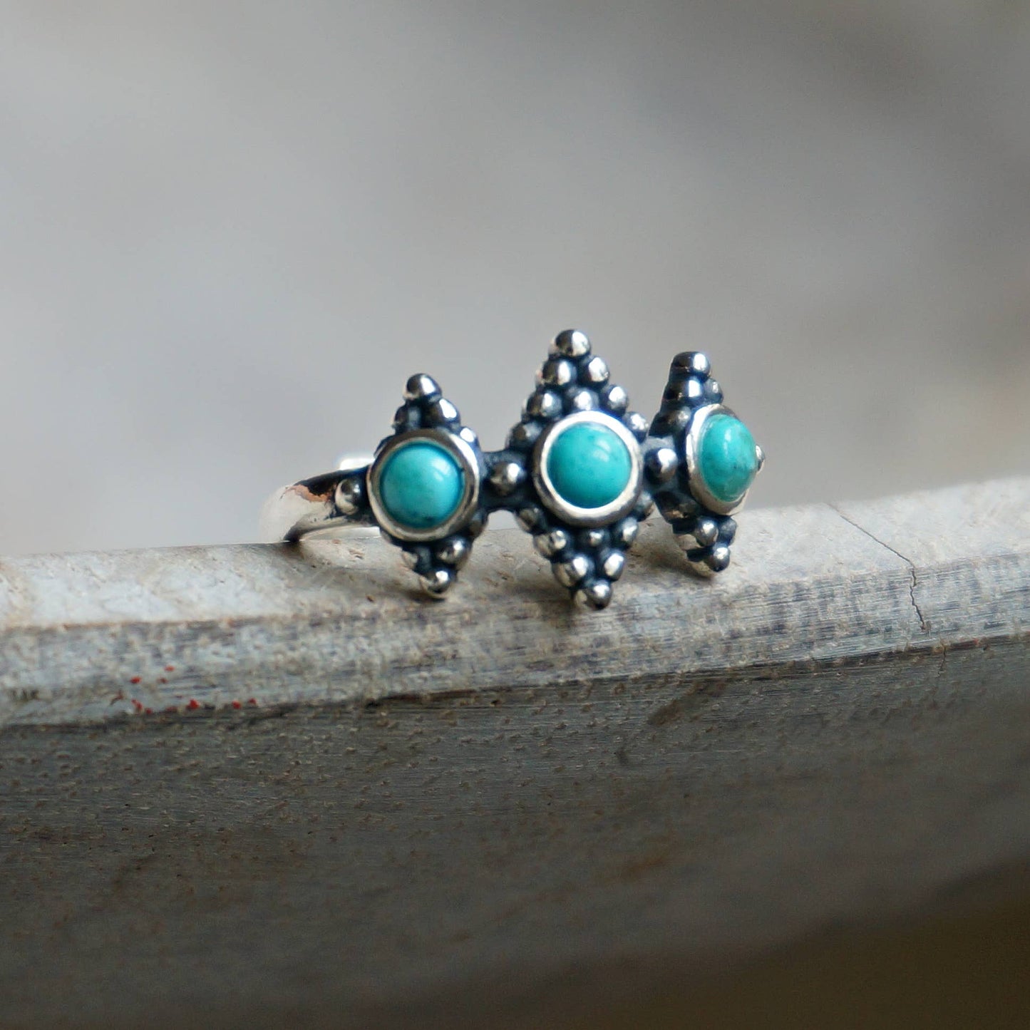 Boho Native Inspired Turquoise Treasures: Adjustable Sterling Silver Ring , Gift Box Silver Elegant