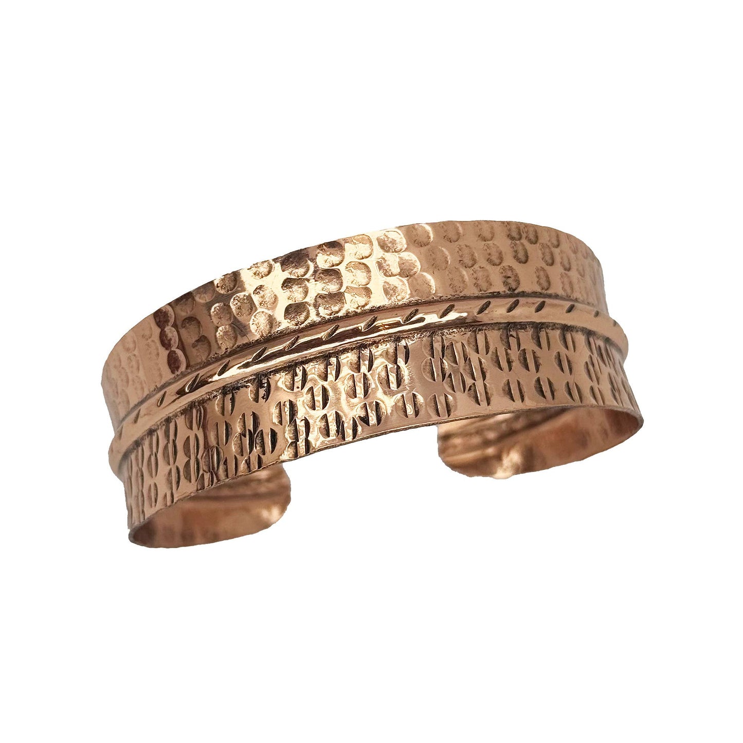 Copper Cuff Bracelet Dual Texture Hammered Crosshatched Anju Jewelry