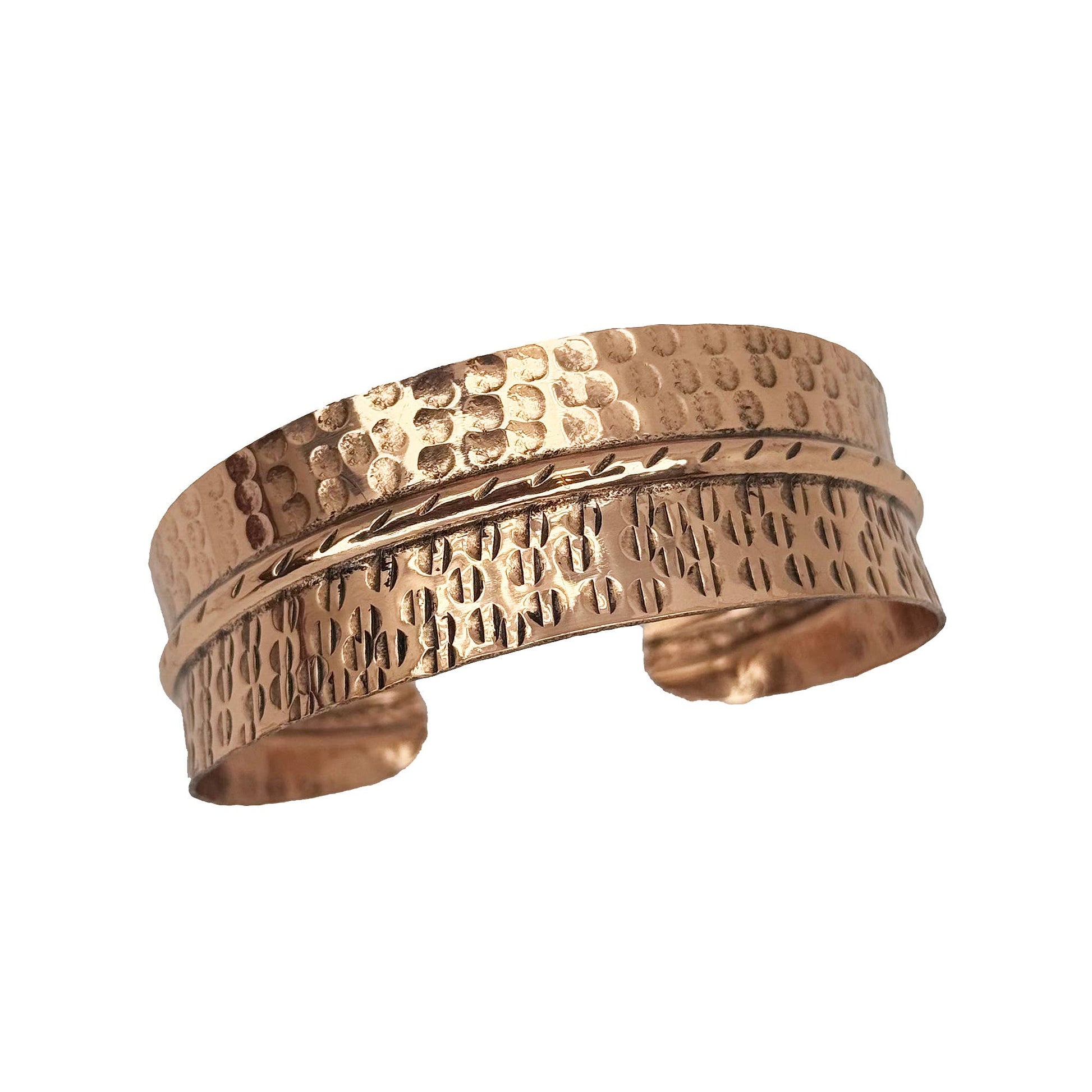 Copper Cuff Bracelet Dual Texture Hammered Crosshatched Anju Jewelry
