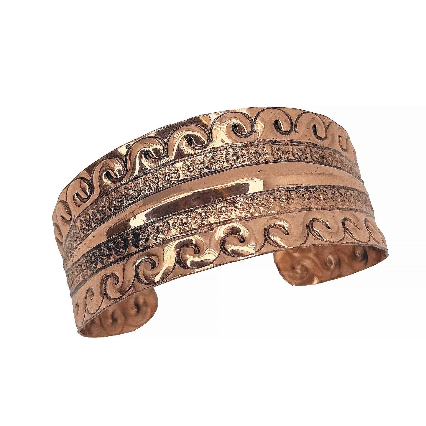 Ocean Wave Copper Cuff With Scrollwork Handcrafted Jewelry Anju Jewelry