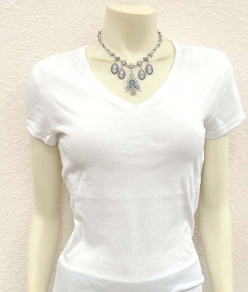 Thunderbird Turquoise Necklace With Authentic Concho Charms Silver Elegant