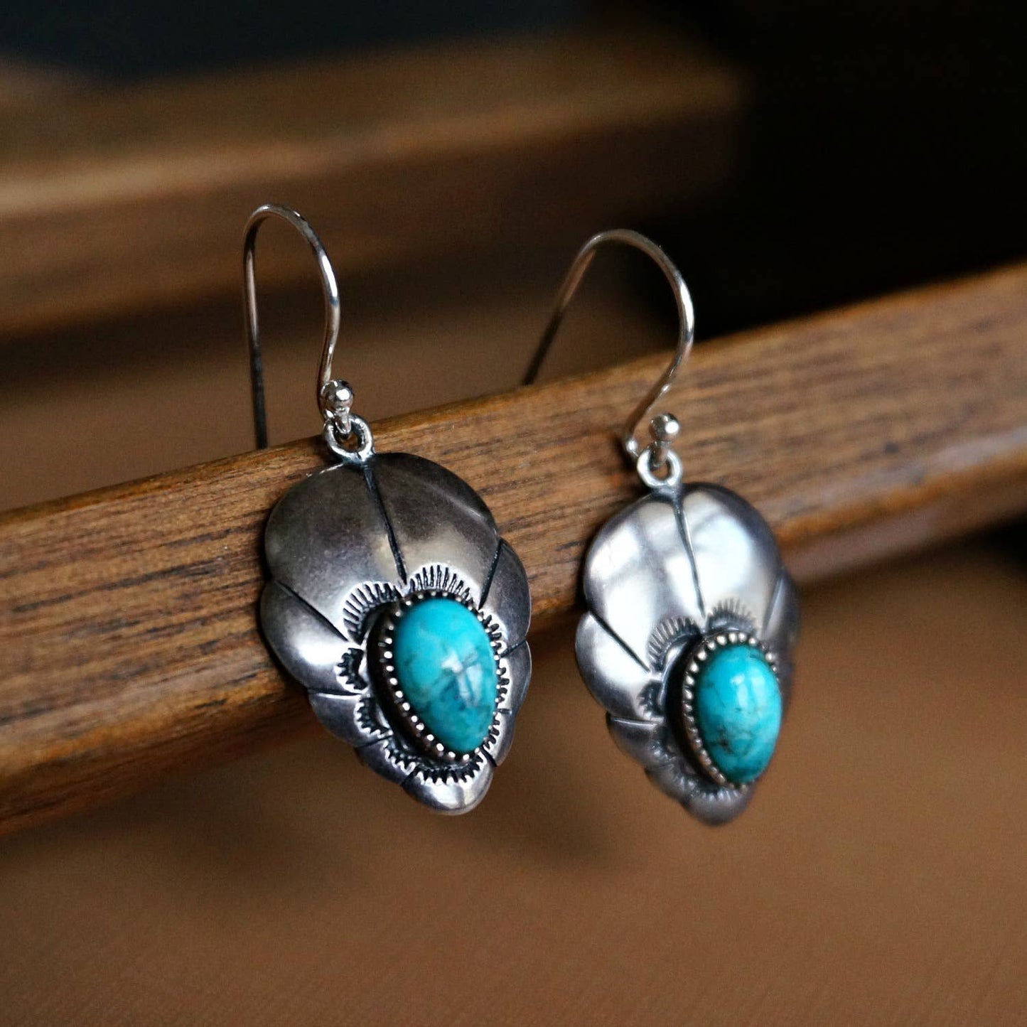 Native American Turquoise Dreamcatcher Wire Drop Earrings in Sterling Silver, Gift Box Silver Elegant