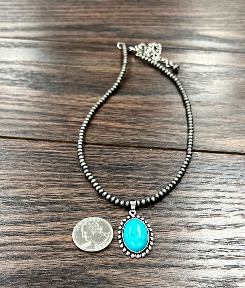 Adjustable Navajo Style Turquoise Bead Necklace 4mm 15 to 20 Inches Pendant Wild West Boho