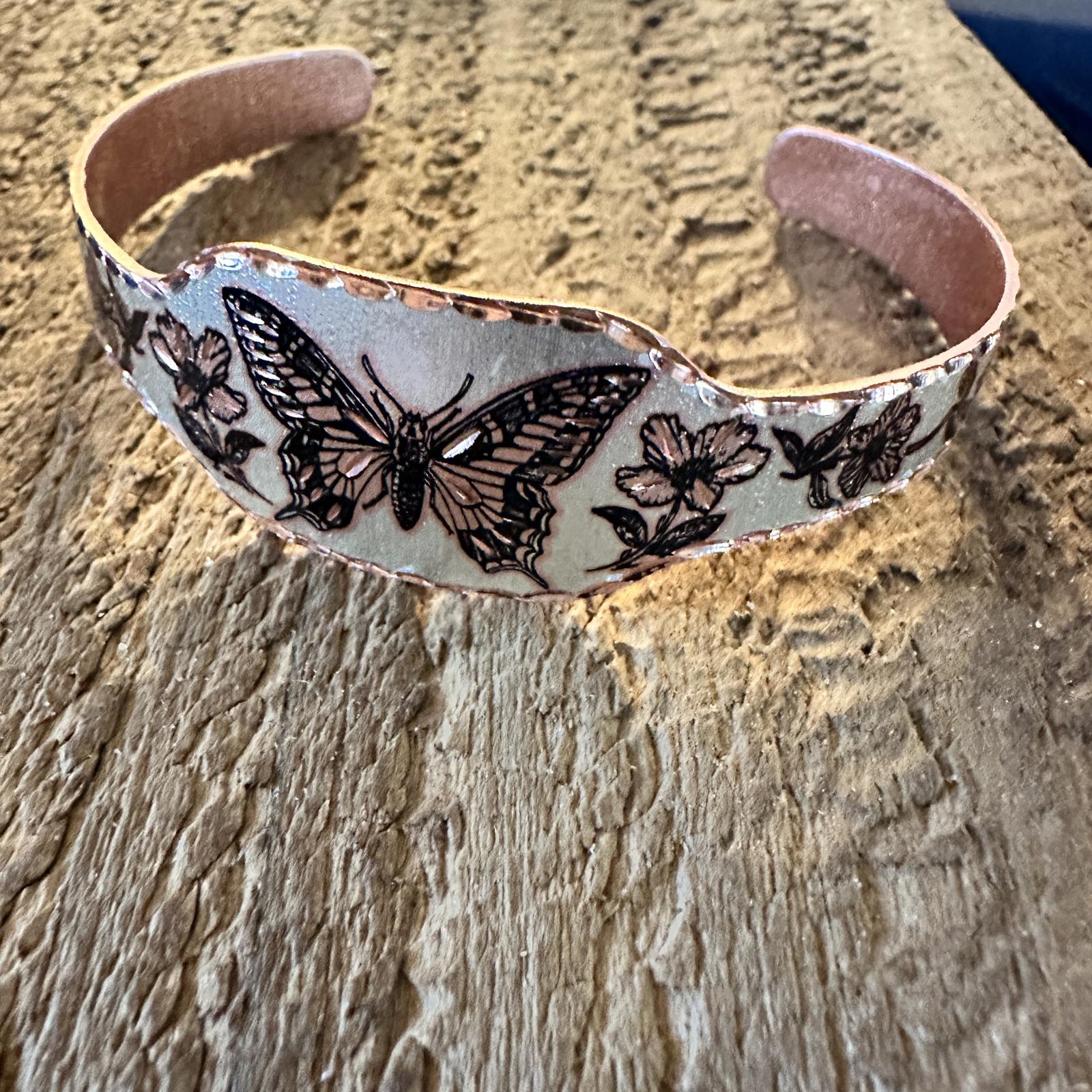 Boho Copper Diamond Cut Elegant Butterfly Cuff Bracelet ,Gift Box Silver Elegant