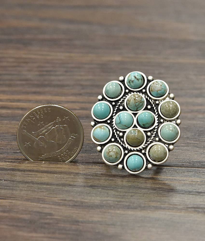 Bohemian Hippie Turquoise Adjustable Statement Cuff Ring for Stylish Comfort Silver Elegant