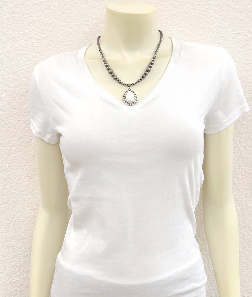 Handcrafted Navajo Style Crystal White Turquoise Necklace 16 to 21 Inches Extender Wild West Boho