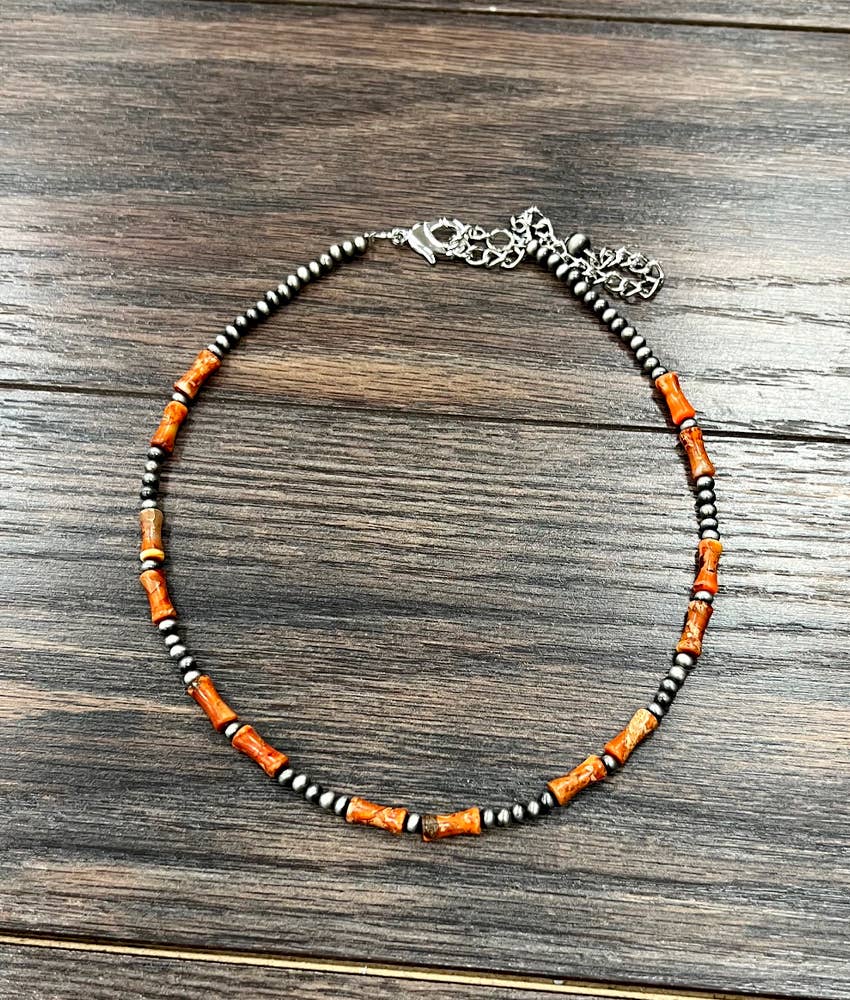Handmade Navajo Bead Gemstone Necklace 738992 16 Inches Silver Elegant
