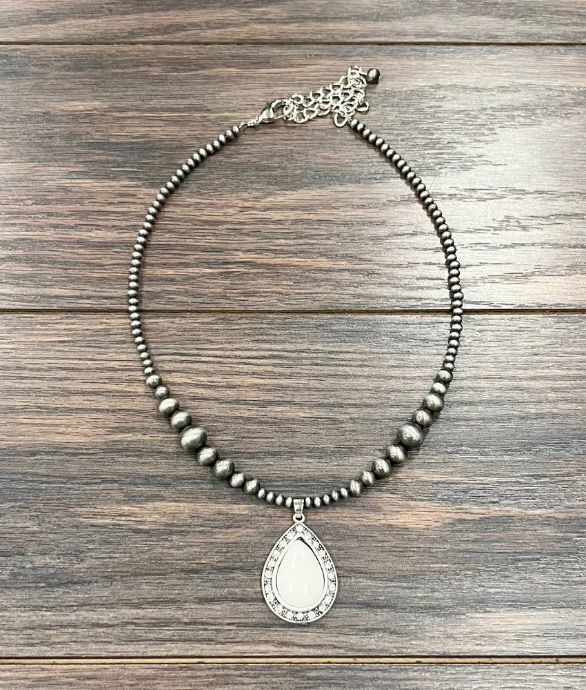 Handcrafted Navajo Style Crystal White Turquoise Necklace 16 to 21 Inches Extender Wild West Boho