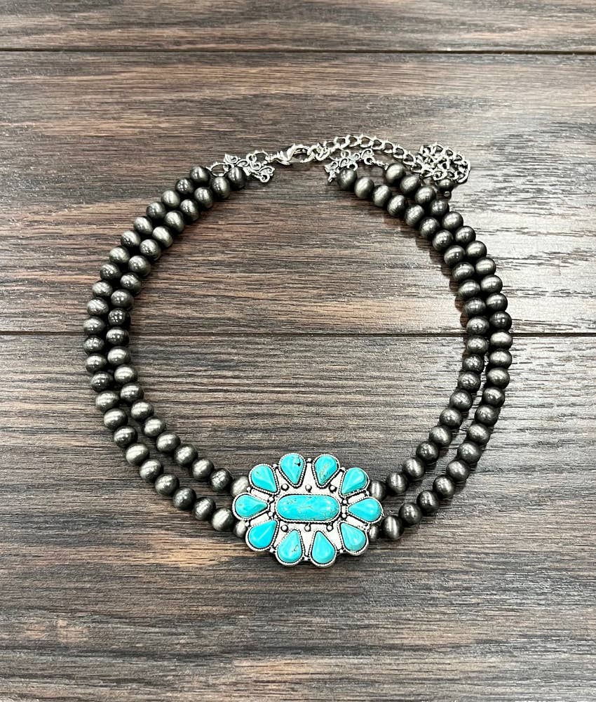 Handmade Navajo Style Turquoise Two Strand Choker Necklace 16 To 21 Inches With Extender Wild West Boho