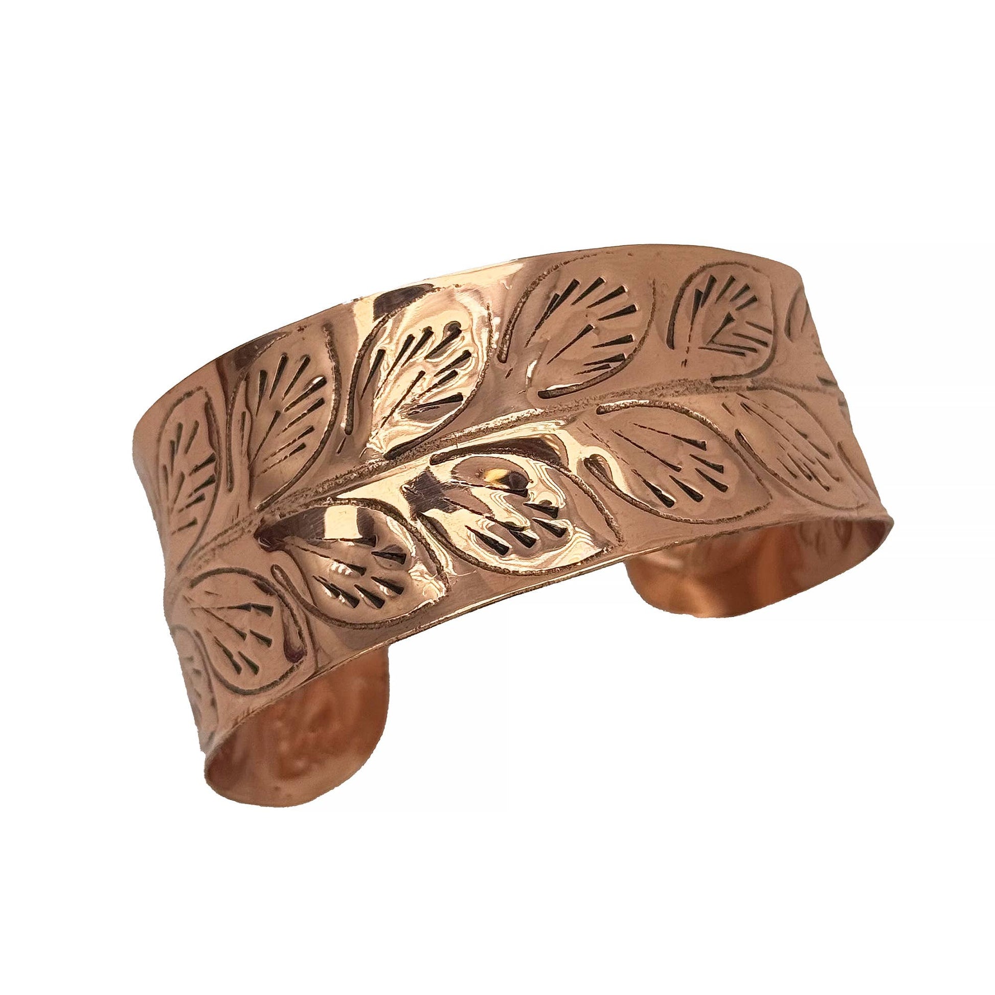 Handcrafted Copper Leaf Trail Cuff With Etched Leaf Design Anju Jewelry