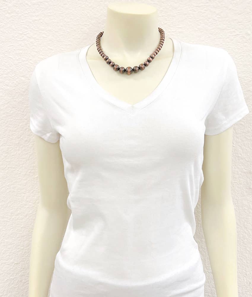 Copper Western Bead Necklace Handmade Navajo Style Adjustable 16 To 21 Inches Wild West Boho